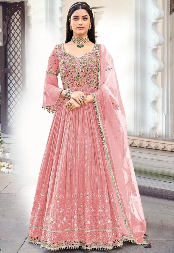 New Georgette Anarkali Suit With Embroidery Work Gown Dress